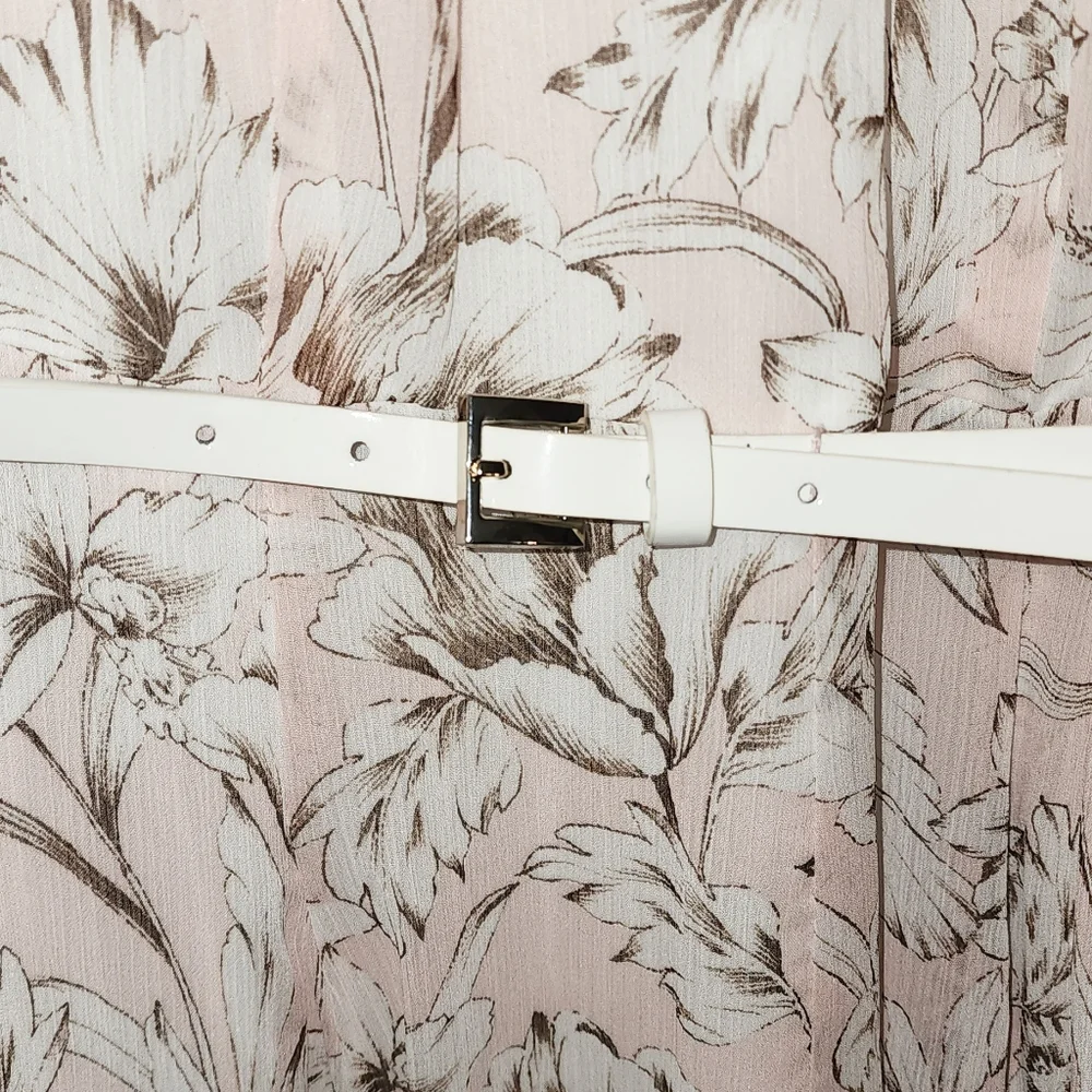 🌸TOMMY HILFIGER Pink Floral chiffon midi dress with belt size 4 - Picture 9 of 10